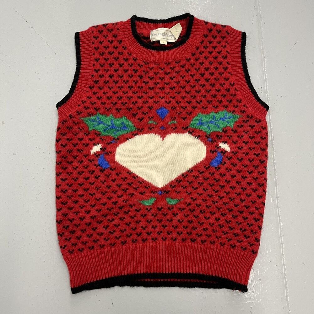 Vintage 80s The Eagle's Eye Red/Black Wool Sweater Vest